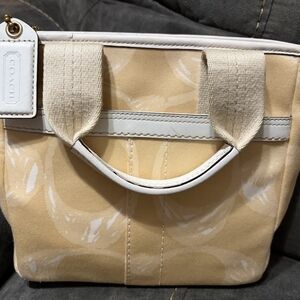 Coach Yellow Cream Canvas Tote Bag with White Trim